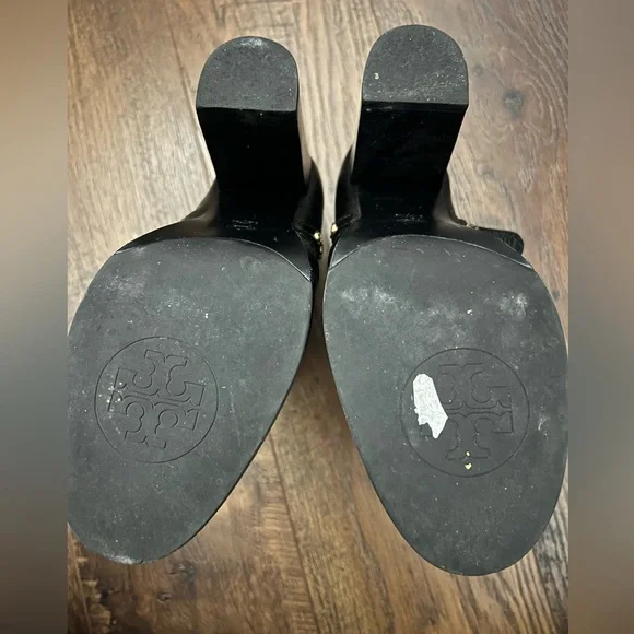 Tory Burch Black Leather Heeled Boots with Gold Accents Size 7 Mae Studded - Picture 11 of 11